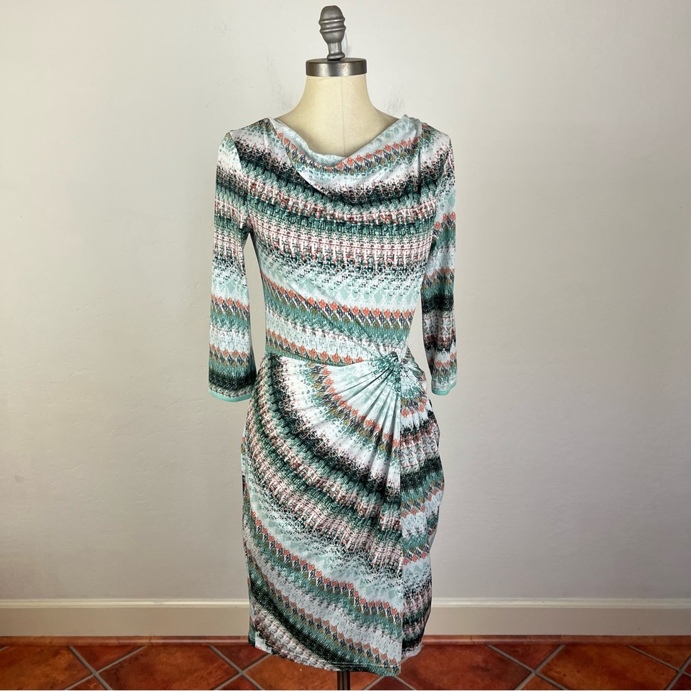 Ilse Jacobsen Pattern Drape Neck Long Sleeve Dress - image 1